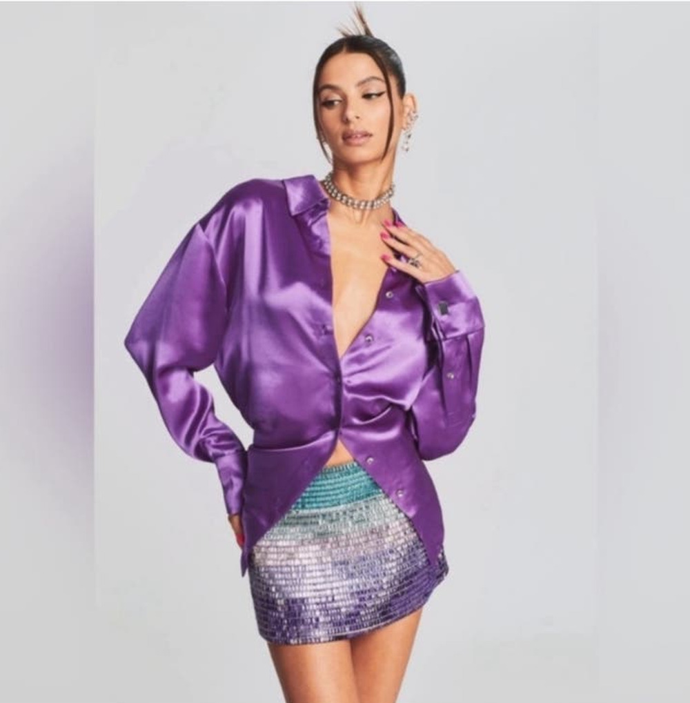 Retrofete Kit Shirt Orchid Purple Size XS Satin Button Down Long Sleeve NWT Cuff